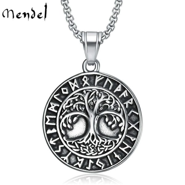 MENDEL Stainless Steel Mens Rune Celtic Tree Of Life Pendant Necklace Jewelry