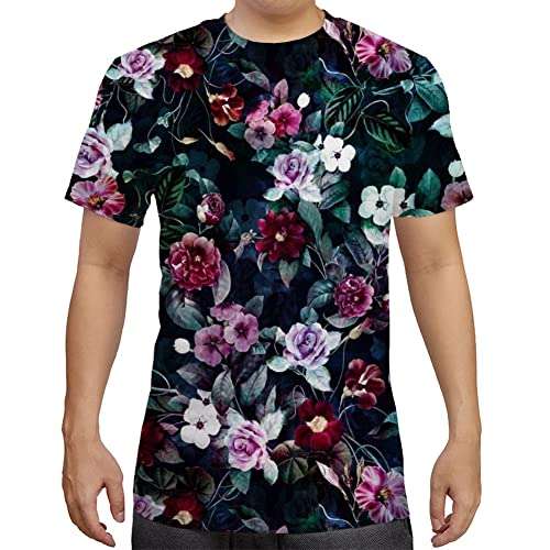 Men's Floral T-Shirt 3D Print T-Shirt Men Funny Graphic Tee Men(Floral-L)