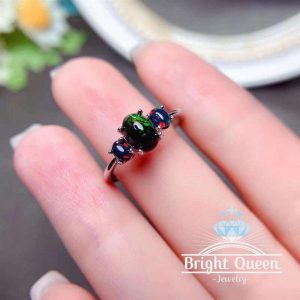 Natural Black Opal Oval Cut Gemstone 925 Sterling Silver Genuine Ring For Women