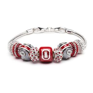Ohio State Charm Bracelet | Ohio State Block O Bracelet with 5-Leaf and Crystal Charms | OSU Gifts | Officially Licensed Ohio State Jewelry | Ohio State Charms | Stainless Steel