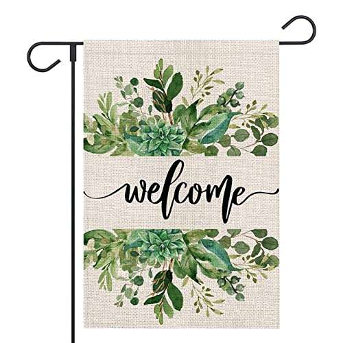 OPULANE Spring Welcome Garden Flag 12×18 Inch Double Sided Small Vertical Burlap Summer Yard Flags Floral Seasonal Outside Décor for Farmhouse Rustic Home Lawn Patio Wedding Outdoor Decor