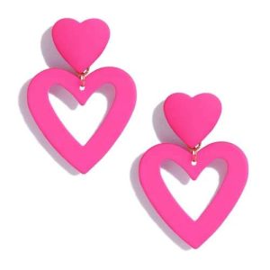 PopTopping Hot Pink Heart Earrings Dangling Heart Drop Earrings For Women Love Heart Dangle Earrings Valentine's Day Mother's Day Gift