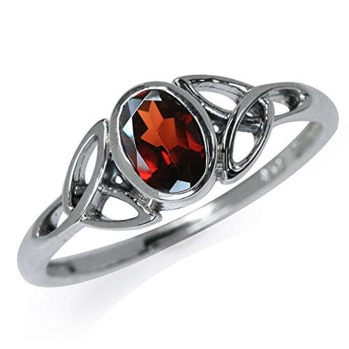 Silvershake Natural Garnet White Gold Plated 925 Sterling Silver Triquetra Celtic Knot Ring Size 8