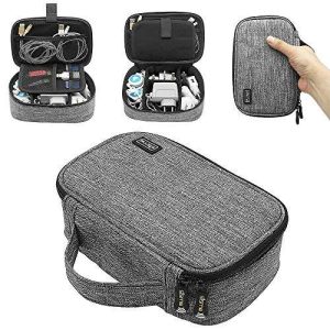 sisma Travel Cords Organizer Universal Small Electronic Accessories Carrying Bag for Cables Adapter USB Sticks Leads Memory Cards, Grey 1680D-Fabrics SCB17092B-OG