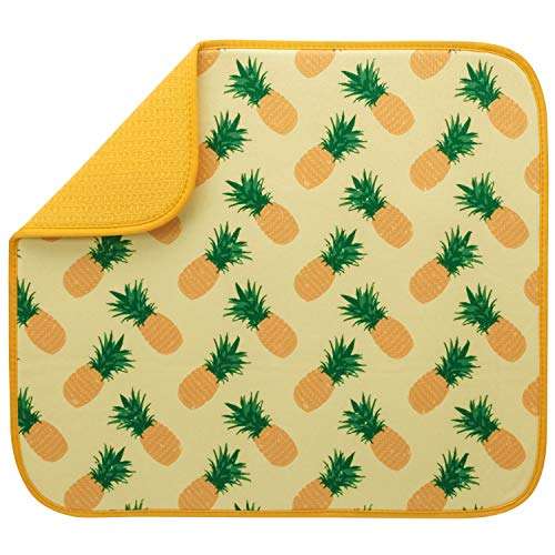 S&T INC. Absorbent, Reversible Microfiber Dish Drying Mat for Kitchen, 16 Inch x 18 Inch, Pineapples