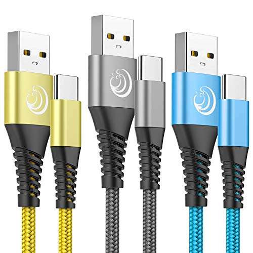 USB C Cable 3A Fast Charging 6FT 3Pack Nylon Type C Phone Charger Cord for Samsung Galaxy S22 S21 S20 S10 A02s A10e A11 A12 A20 A21 A32 A42 A52 Z Fold 4, Tablet, LG K92 K51, Moto, PS5