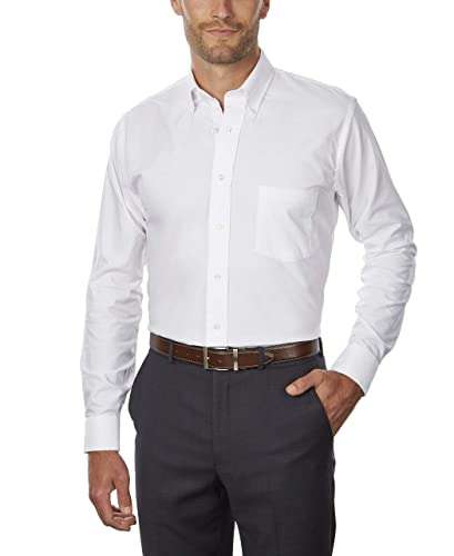 Van Heusen Men's Long-Sleeve Oxford Dress Shirt, White, 17" Neck 34"-35" Sleeve