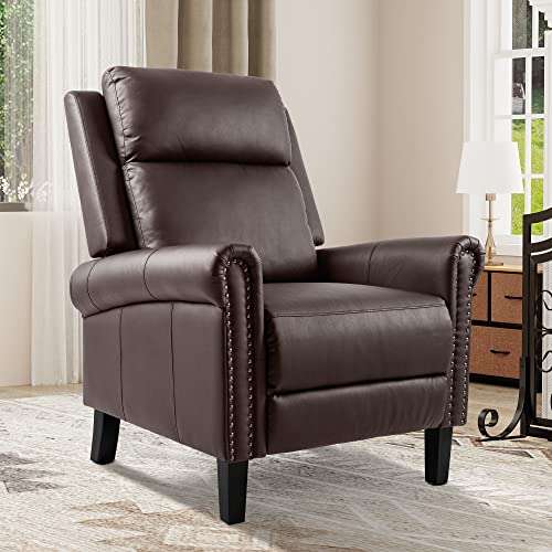 YITAHOME Adjustable Accent Chair Single Sofa, Pushback Recliner with Comfortable Arms and Back, Leather Recliner Chair for Living Room, Home Theater Seating, Brown
