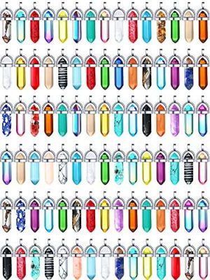 100 Pieces Hexagonal Chakra Crystal Pendant DIY Pendant Gemstone Healing Pointed Stone Beads for Necklace Earrings Bracelet Jewelry Making (Classic Colors Set)