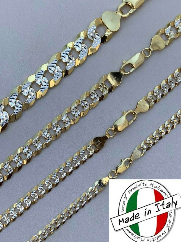 Cuban Link Chain 14k Gold Plated Real Solid 925 Silver Two Tone ITALY 5-11mm