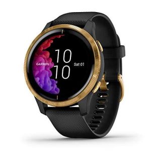Garmin Venu, GPS Smartwatch with Bright Touchscreen Display, Features Music, Body Energy Monitoring, Animated Workouts, Pulse Ox Sensor and More, Gold with Black Band
