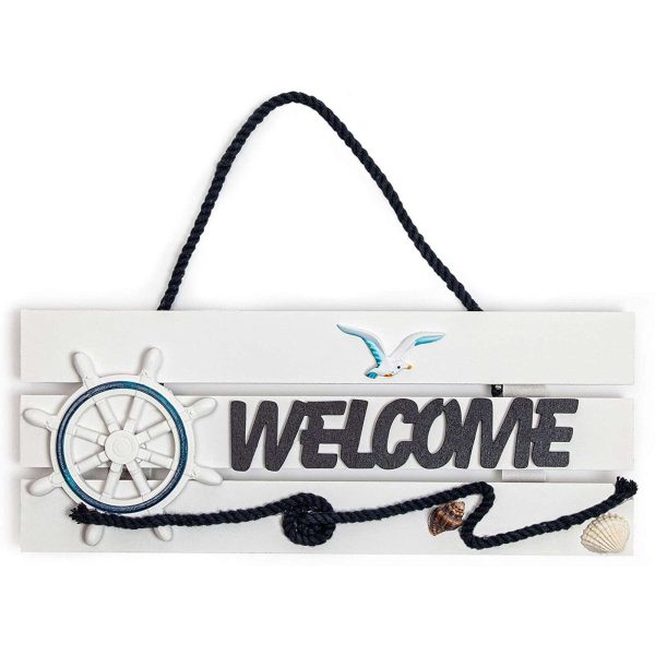 Nautical Hanging Welcome Sign for Boat, Pier Wall & Entry Decor, 11 x 4.5 Inch