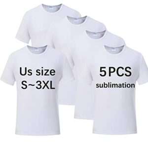 ORJ 5 Pieces Polyester Adult Tshirts for Sublimation White Blank Crew Neck Men Short Sleeve T-Shirt