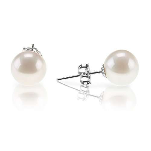 PAVOI 18K Gold Plated Sterling Silver Round Stud White Simulated Shell Pearl Earrings - 6mm