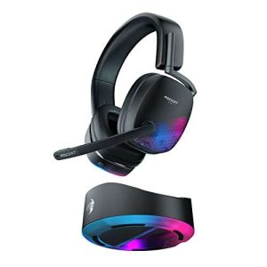 ROCCAT Syn Max Air PC Wireless 3D Audio RGB Gaming Headset, Simultaneous Wireless & Bluetooth Connections, 16-Hour Battery & Charging Dock, Immersive 3D Audio & AIMO RGB Lighting (ROC-14-155-01)