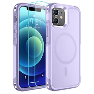 SUPFINE Magnetic for iPhone 12 Case/iPhone 12 Pro Case, [Compatible with MagSafe][10 FT Military Grade Drop Protection] 2X[Tempered Glass Screen Protector]Phone Cover for iPhone 12/12 Pro,Light Purple