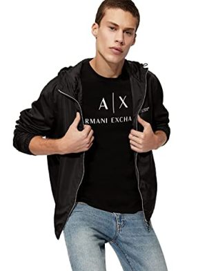 A|X ARMANI EXCHANGE mens Classic Crew Logo Tee T Shirt, Black, Medium US