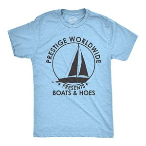 Mens Prestige Worldwide T Shirt Funny Cool Boats and Hoes Graphic Humor Tee Crazy Dog Men's Novelty T-Shirts with Movie Sayings Soft Comfortable Funny T Shirts for Men Heather Light Blue XL
