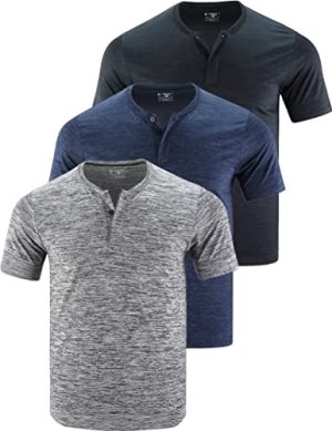 3 Pack: Mens Polo Shirts, Business Casual Golf Henley Work Shirts for Men, Collarless Short Sleeve Stylish Athletic Tshirts (Set 1, Large)