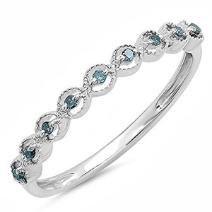 Dazzlingrock Collection 0.10 Carat (ctw) Round Blue Diamond Ladies Wedding Stackable Band Ring 1/10 CT | 925 Sterling Silver, Size 7