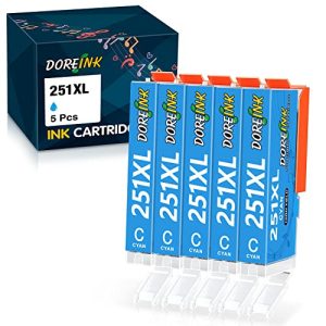 DOREINK Compatible 251 251XL 251 XL CLI-251XL CLI 251 Cyan Ink Cartridges for Canon PIXMA MX922 MG7520 MG5520 MG6620 IP8720 MG5420 MG6320 Printer (5 Cyan, 5 Pack)