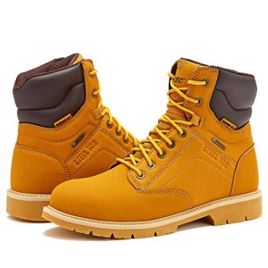 HI-TEC Axel Steel Toe Waterproof Work Boots for Men, Slip Resistant Industrial & Construction Boots with Safety Toe, 7 Inch - Tan, 12 Medium
