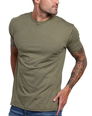 INTO THE AM Premium Mens Fitted Crew Neck Essential Tee Shirt Modern Fit Fresh Classic (Olive Green, Large, Short Sleeve)