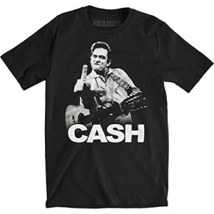 Johnny Cash Men's The Bird Slim Fit T-Shirt Black (Small)