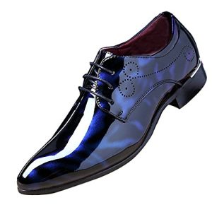 Men Fashion Dress Business Shoe Pointed Toe Floral Patent Leather Lace Up Oxford Black Brown Red Grey