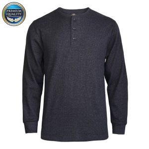 New Men Thermal Henley Shirt T-shirts Long Sleeve Cotton Pullover Three Buttons