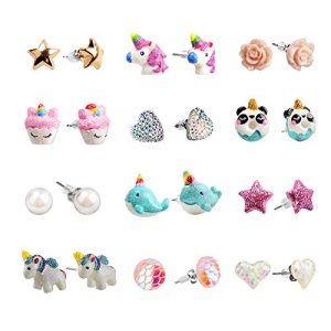Nickel SkyWiseWin Hypoallergeni Earrings Set Little Girls, Children's Colorful Cute Earrings for Kids