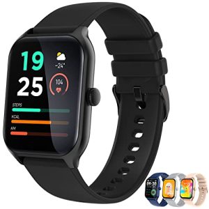 Smart Watch, 1.96-Inch HD Touch Screen Smartwatch with Text and Call, Heart Rate, Blood Oxygen, and Activity Trackers - Compatible with iPhone and Android, IP68 Waterproof, for Men and Women (Black)