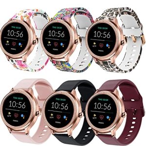 ViCRiOR Bands Compatible with Fossil Women's Gen 5E 42mm / Gen 6 42mm Smart Watch, 6PCS 18mm Soft Silicone Fadeless Pattern Printed Floral Replacement Band for Fossil Venture Gen 4 HR/Gen 3