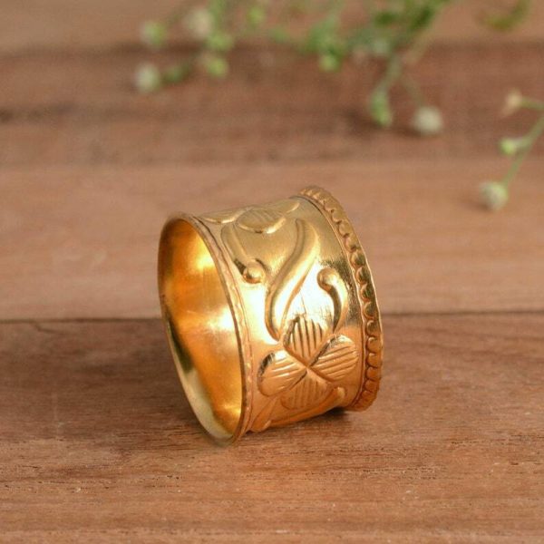 14k Gold Plated Ring Flower Design Minimalist Couple Ring For Men & Women Gift