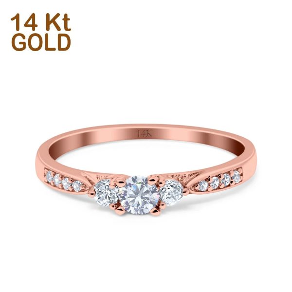 14K Rose Gold 3 Stone Round Promise Bridal Simulated CZ Wedding Engagement Ring