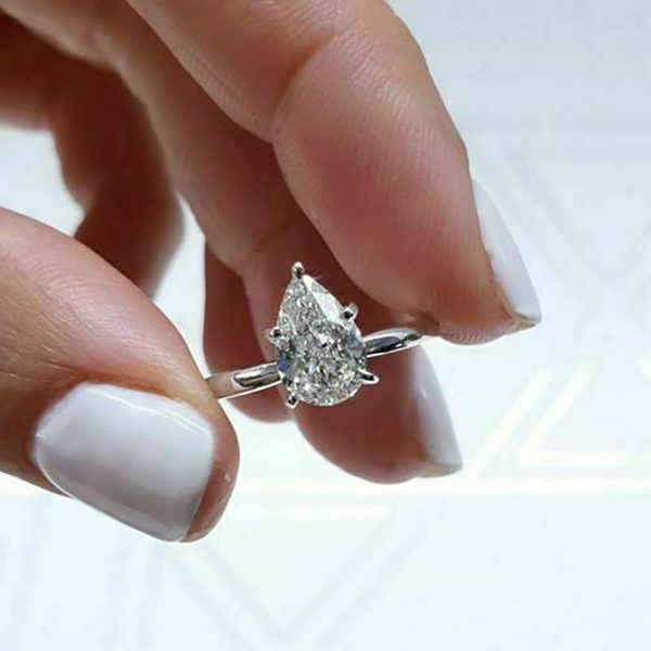 1.50CT Pear Simulated Diamond 925 Silver Solitaire Engagement Ring In White