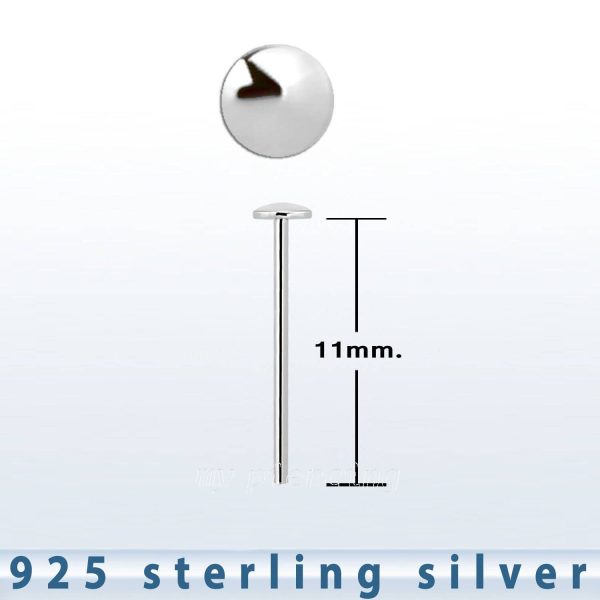22G 2mm Flat Round Top .925 Sterling Silver Straight Nose Stud Ring