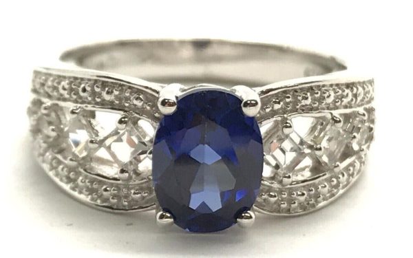 3.0CT Oval Cut Lab Created Blue Sapphire Men's Ring 14K White Gold Plated Silver