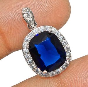 4CT Blue Sapphire & White Topaz 925 Solid Sterling Silver Pendant Jewelry YB2-1