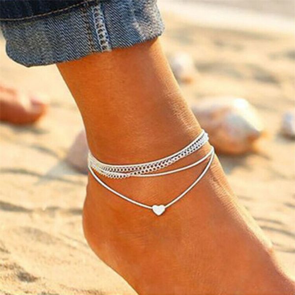 Fashion Love Heart Ankle Bracelet Foot Chain 925 Silver White Women Anklet Gifts