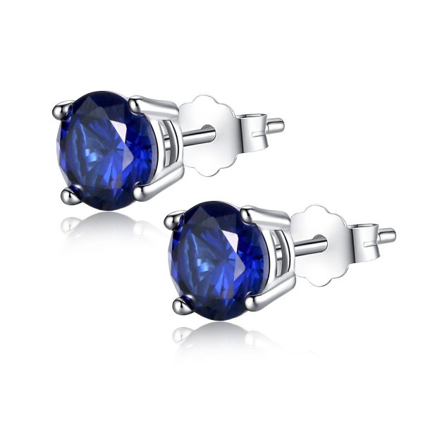Small Stud Earrings Simulated Sapphire 6mm Round Cut Real 925 Sterling Silver