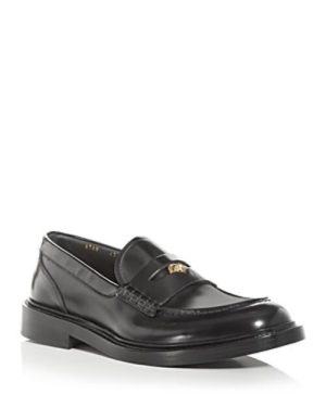 Versace Men's Apron Toe Penny Loafers Leather Black, EUR 44 US 11