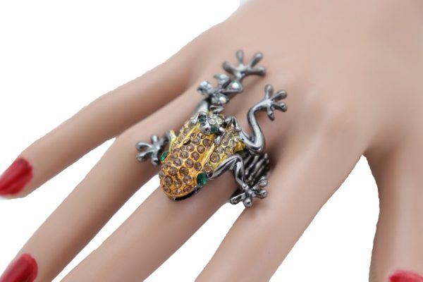 Women Black Metal Fashion Ring Jewelry Frog Animal Adjustable Band Bling Look
