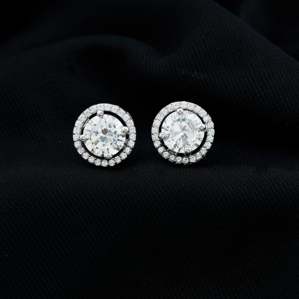 Zircon Floating Halo Stud Earrings in Sterling Silver, Minimal Jewelry for Women