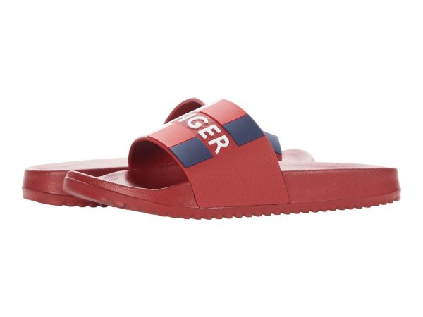 Men's Tommy Hilfiger Designer Striped Slippers Romey Slide Sandals (Red, 9 M)
