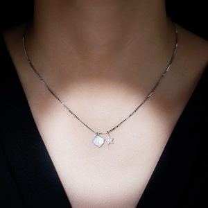 Sea Life Inspired Pendant with Chain, Mother of Pearl and Zircon Pendant