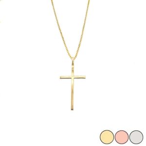 Solid Gold Simple Plain Cross Pendant Necklace Small (Yellow White Rose)