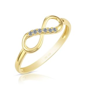 10K Real Solid Yellow Gold Forever Infinity CZ Ring Dainty Minimal Band Ring