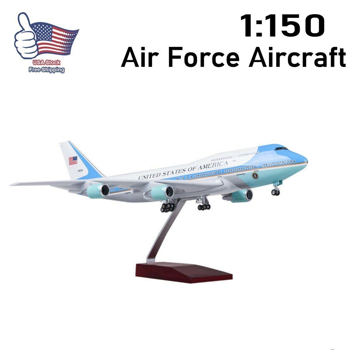1/150 Air Force One Airplane Aircraft Model w/ Undercarriage &Voice Control Lamp