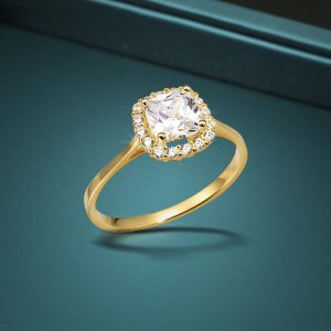 14K Real Solid Yellow Gold 1 Carat Cushion-Cut Halo Engagement Wedding Ring